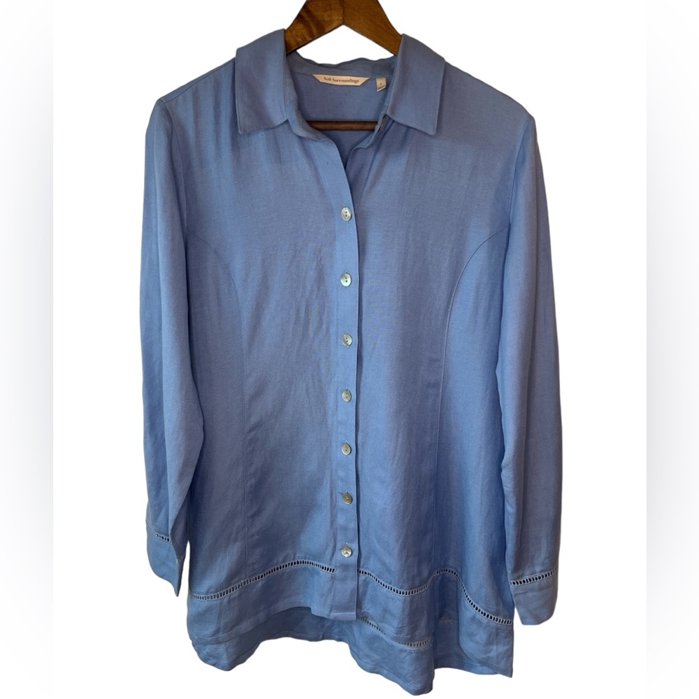 NEW Soft Surroundings Linen Blend Button Front Tunic